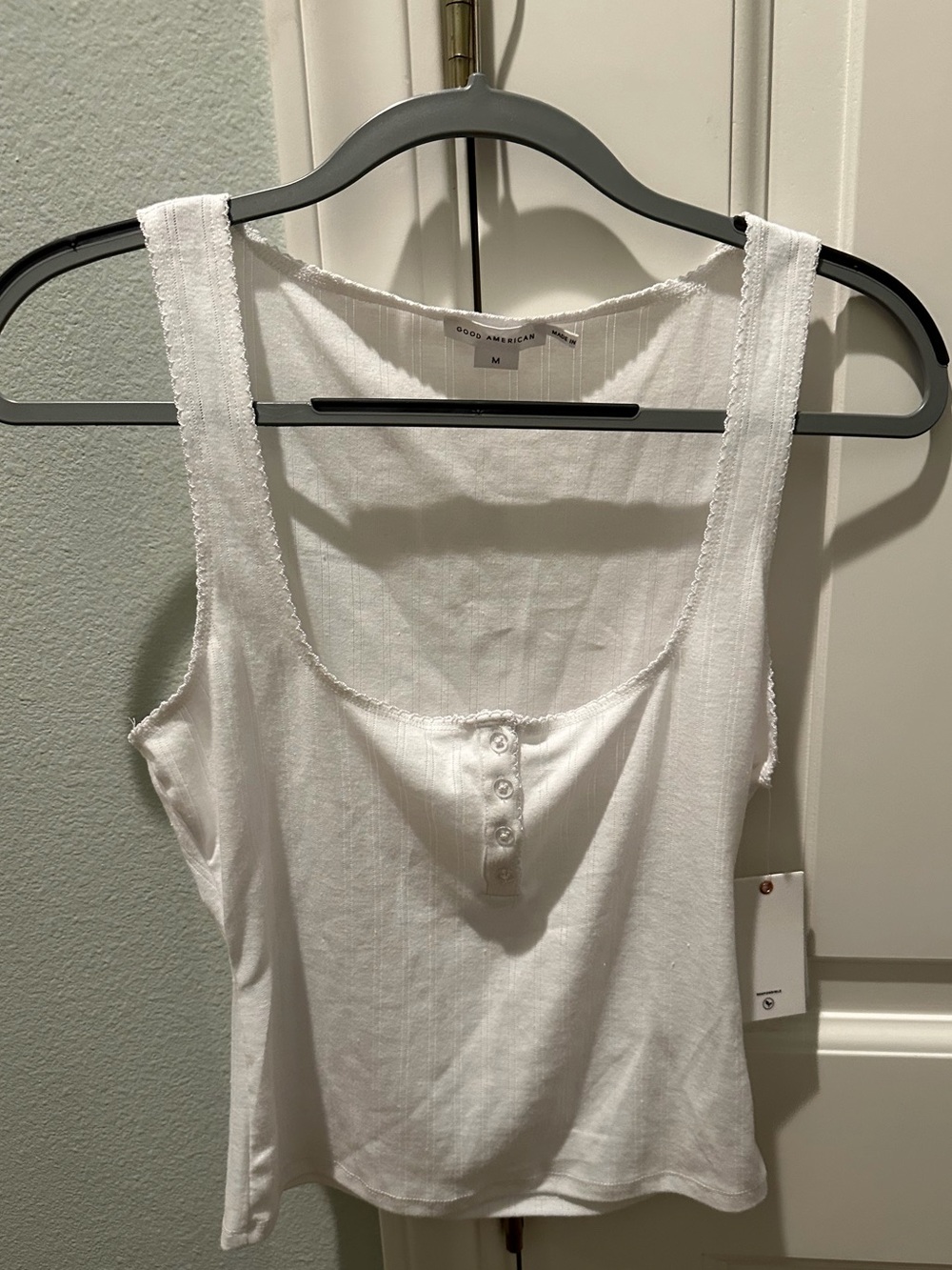 Good American White Ribbed Henley Tank
